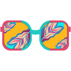 Geometric abstract sunglasses.70s retro hippie style.Vibes funky eyeglasses with deco s.Vintage nostalgia psychedelic s.