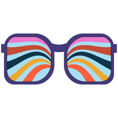 Geometric abstract sunglasses.70s retro hippie style.Vibes funky eyeglasses with deco s.Vintage nostalgia psychedelic s.