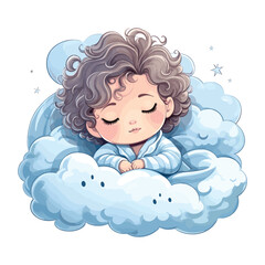 Cute baby sleeping on cloud pillow cartoon icon vector illustration

