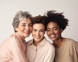 Beauty and unity, this diverse group of beautiful women of all skin tones and races together posing in the skin care ad campaign. A multiracial diverse group of women, inclusivity body positivity. 