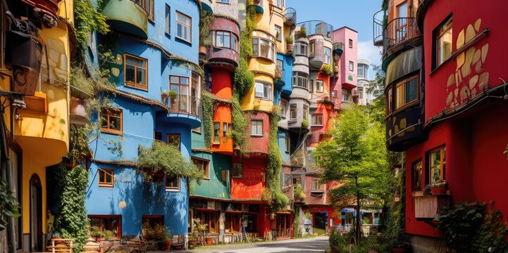 Detailed and Engaging Composition of Hundertwasserhaus in Vienna, generative ai