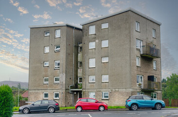 High rise council flats in poor housing estate