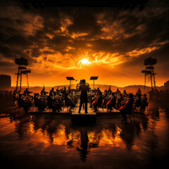 Silhouette of a symphony orchestra