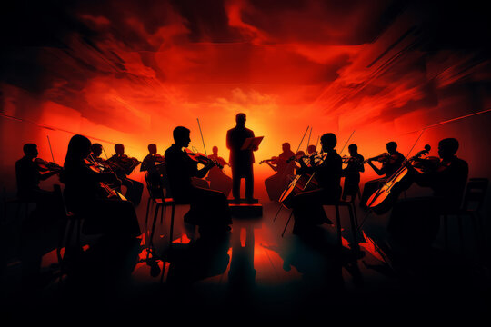 Silhouette of a symphony orchestra - Powered by Adobe