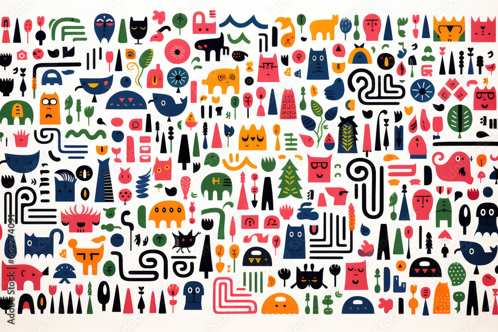 Poster stylish geometric shapes of various forms and bold, abstract motifs stand out against background. wh