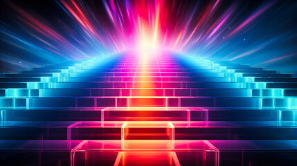 Neon ladder ascending to luminescent heights - obrazy, fototapety, plakaty