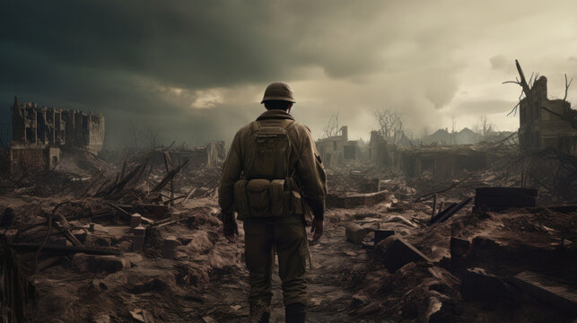WW2 Soldier's Heroic Stand in War-Torn European Town: A Glimpse into World War II.