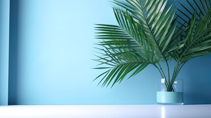 Obraz premium Product Highlight: Vibrant Greenery on Tranquil Blue Abstract | Ai Generative
