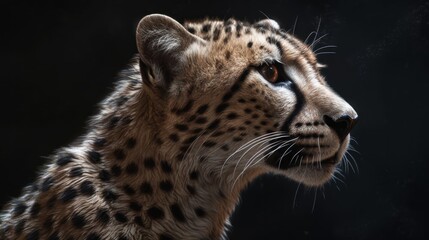 Portrait of a cheetah on a black background in the studio