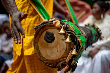 Traditional drums used to entertain devotes that participate at the annual Osun Osogbo Festival in...