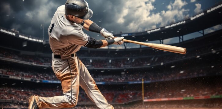 Baseball player swinging baseball bat