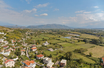 Fototapeta na wymiar Valley View from Rosafa Fortress, Skadar with Drin River