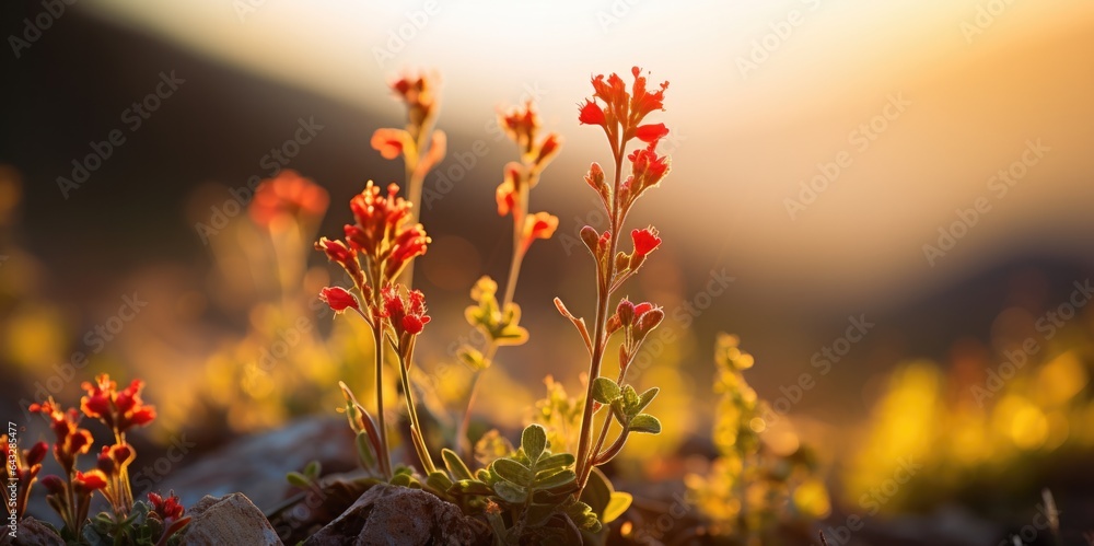 Wall mural Vibrant Macro Florals of Armenian Highlands, generative ai