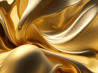 Fluid Interplay of Textures A Fusion of Gossamer Silk and Glistening Plastic in gold Wave Symphony