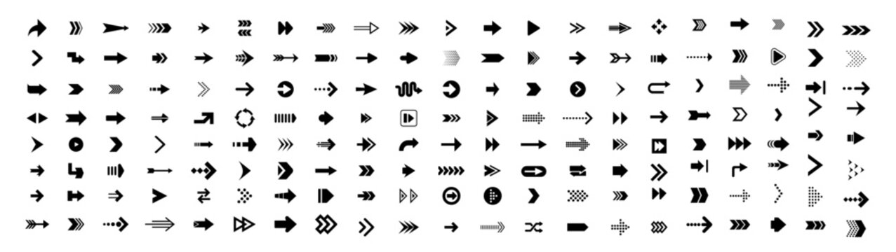 Mega set of vector arrows. Vector set of swipe arrows black icons. Simple arrows