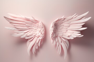 Fancy light pink angel wings on a light background