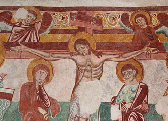 Cristo crocifisso tra Maria e San Giovanni; affresco nella Basilica di Aquileia