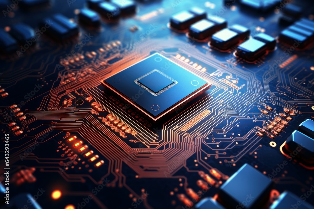 Poster abstract microchip neon. generate ai
