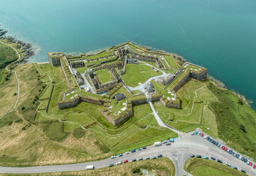 Aerial view of Charles Fort a massive star-shaped structure of the late seventeenth century with spectacular looks from the ramparts over the Kinsale Harbor