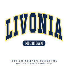 Livonia text effect vector. Vintage editable college t-shirt design printable text effect vector	