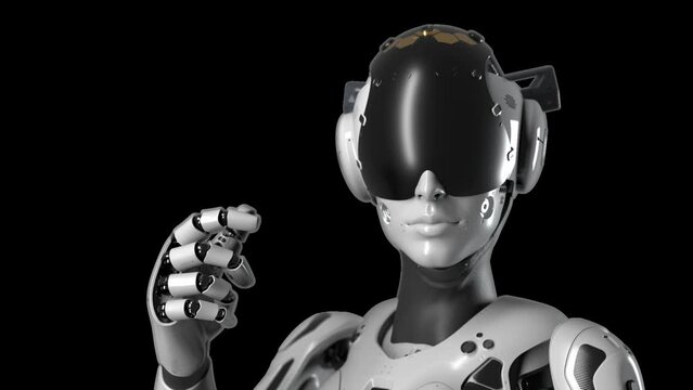 portrait of a thinking robot, taken in close-up. has an alpha channel