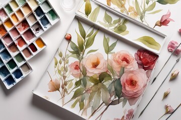beautiful flowers and paintingbeautiful flowers and paintingbeautiful flowers in a glass on a white background