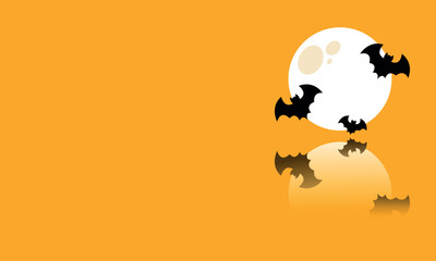 Illustration of the full moon and bats on a yellow background. Silhouettes of cartoon bats. Blank for a postcard, banner, business card, invitation. Halloween background