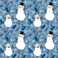 Christmas cartoon snowman seamless winter ice and gloves pattern for wrapping paper and fabrics and kids