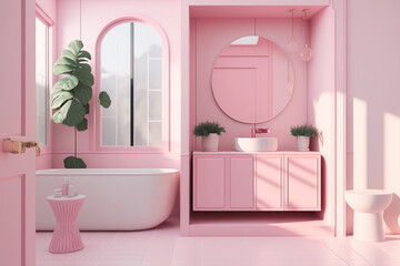 Fototapeta na wymiar modern pink bathroom's interior. Generative AI