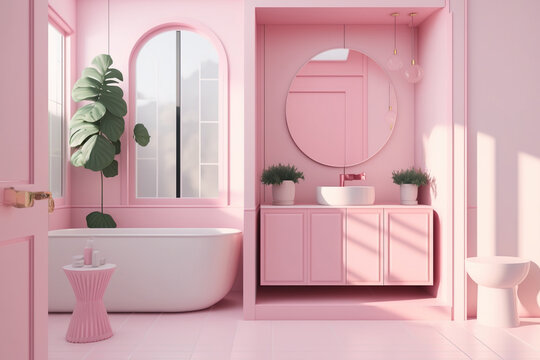 modern pink bathroom's interior. Generative AI