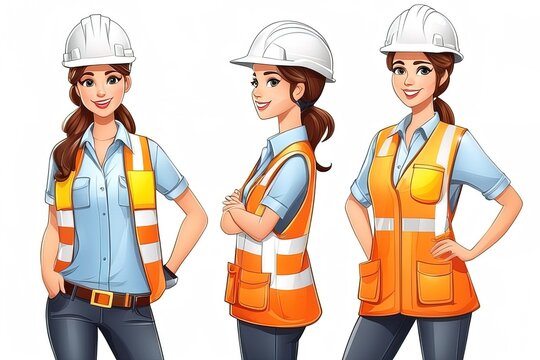 vector set of female workersvector set of female workersvector set of young women in different clothes and helmets