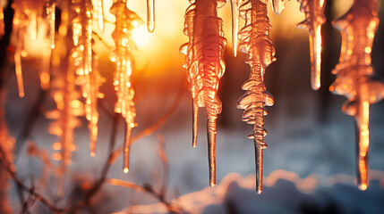 Shimmering icicles in morning light - obrazy, fototapety, plakaty