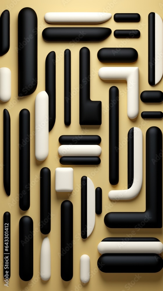Aufkleber a group of black and white objects on a yellow surface. generative ai image.
