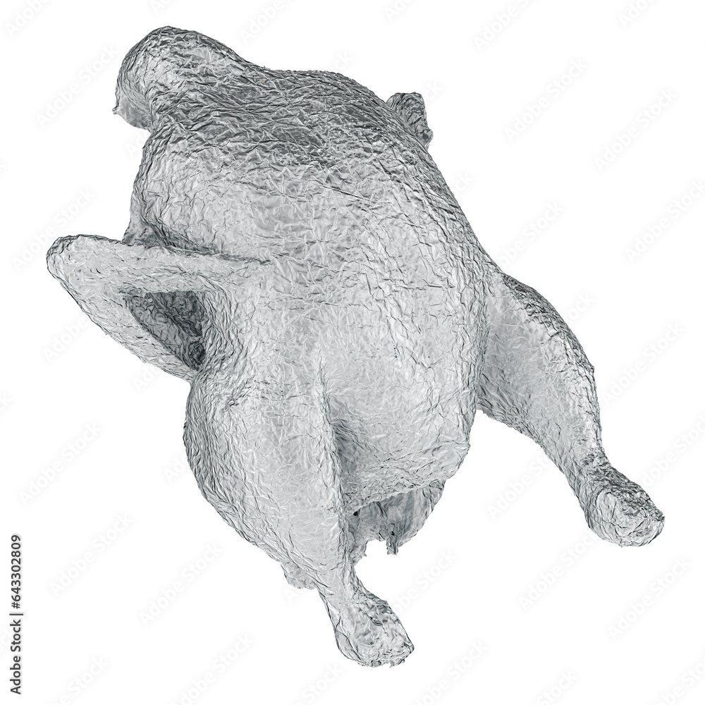 Poster chicken wrapped in foil, 3d rendering isolated on transparent background