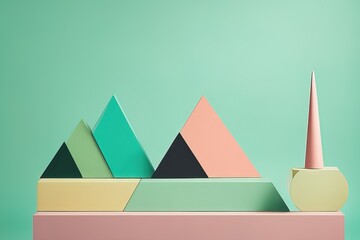 set of paper geometric shapes, pastel background.set of paper geometric shapes, pastel background