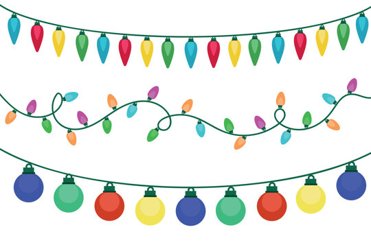 Festive garlands. Bright garlands of multi-colored light bulbs on a white background.