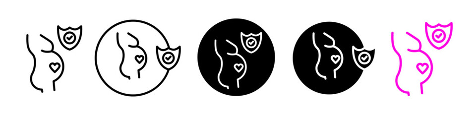 Fototapeta premium Pregnancy life insurance icon. Maternal baby health care assurance symbol. pregnant Mother with shield vector. 