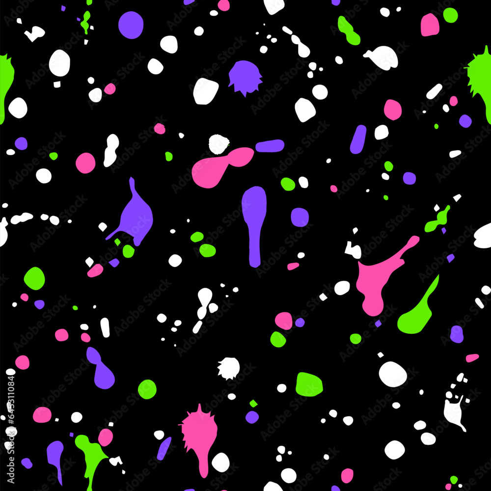 Aufkleber Abstract Paint Splatter Seamless Pattern. Modern Art Style Texture. Vector Background in Pollock Style for Birthday Party, Carnival Posters and Paintball Banners