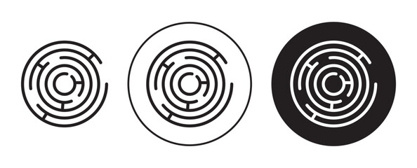 Labyrinth vector icon set. difficult circle puzzle game symbol in black color.