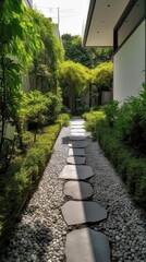 Obraz premium Harmonious Oasis: A Serene Pathway and Garden Retreat. Generative AI 4