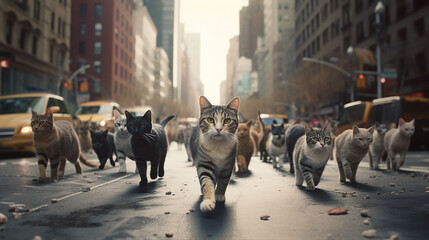 Many cat are race around award winning animal image Ai generated art