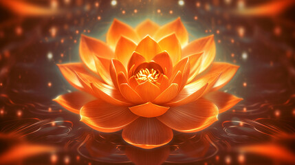 Naklejka na ściany i meble Orange lotus flower watercolor painting stretched canvas image Ai generated art