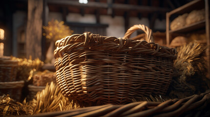 Wicker realistic garden basketry straw picnic design image Ai generated art - obrazy, fototapety, plakaty