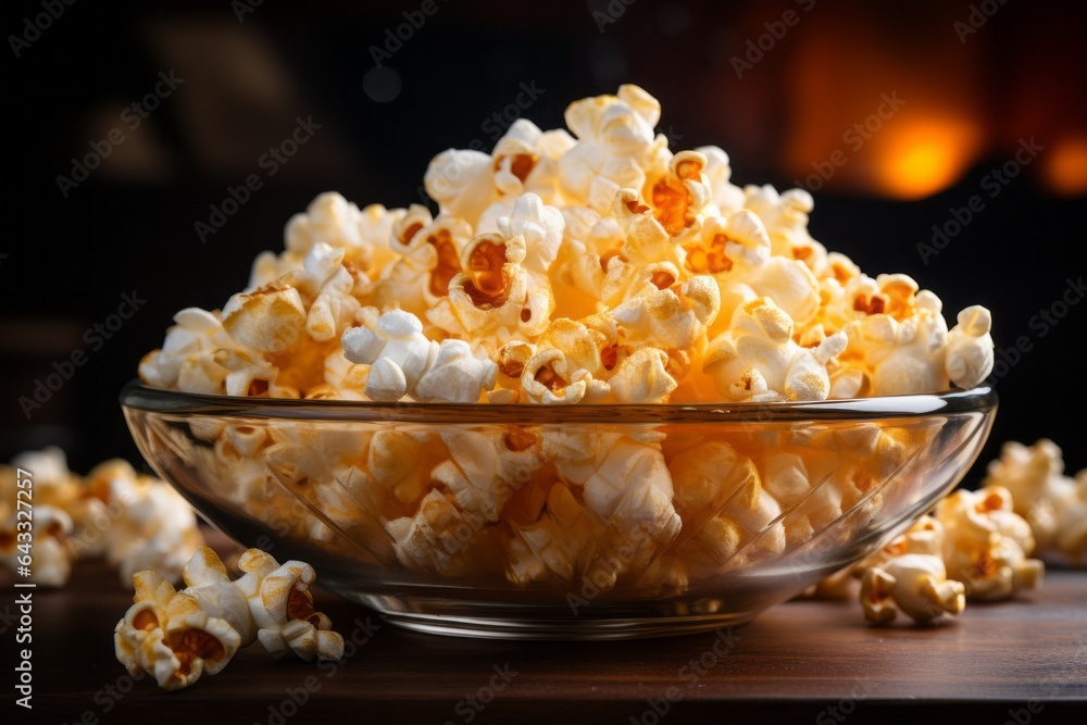 Poster appetizing popcorn. background with selective focus and copy space