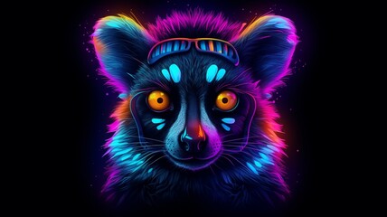 Cute lemur face neon face colorful animal illustration picture AI generated art