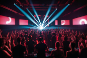 Feiernde Menschen mit erhobenen Händen in einem  Technoclub.