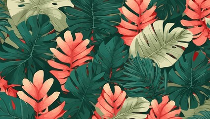 Abstract foliage botanical background, seamless floral pattern repeats in botanical colors, trendy and wallpaper and backdrops, Foliage design for banner, prints, wall art, decor, decoration. - obrazy, fototapety, plakaty