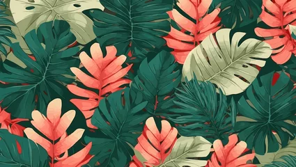 Fotobehang Abstract foliage botanical background, seamless floral pattern repeats in botanical colors, trendy and wallpaper and backdrops, Foliage design for banner, prints, wall art, decor, decoration. © yahya