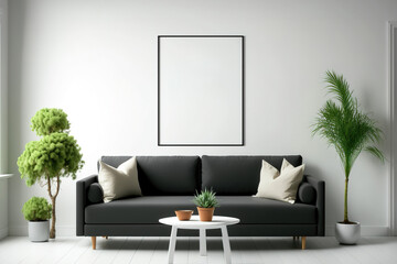 mockup blank poster with modern furniture. Generative AI