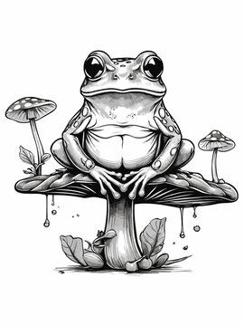 Cute Frog sitting on Mushroom